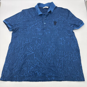 Men's Versace Collection Blue Patterned Polo Shirt L